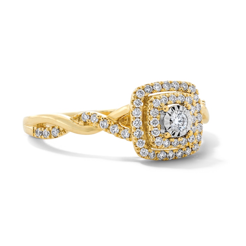 Main Image 4 of 0.25 CT. T.W. Diamond Double Cushion Frame Engagement Ring in 10K Gold