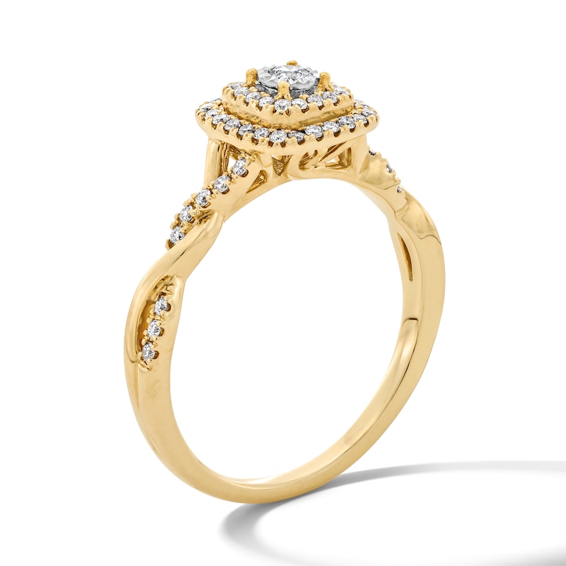 Main Image 5 of 0.25 CT. T.W. Diamond Double Cushion Frame Engagement Ring in 10K Gold