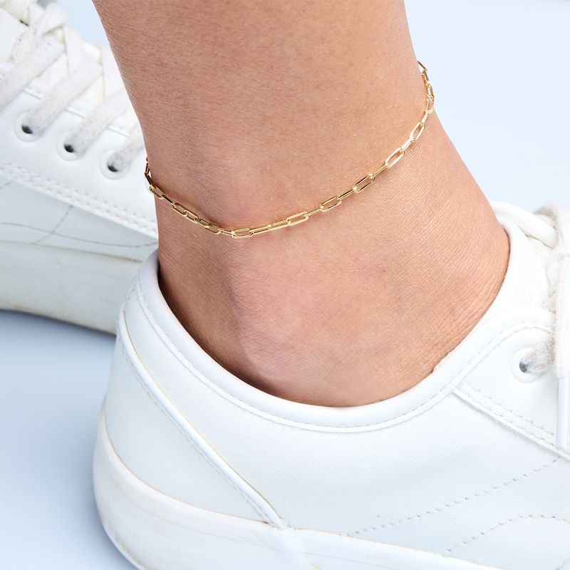 Main Image 2 of Paper Clip Chain Anklet in Hollow 10K Gold - 10"