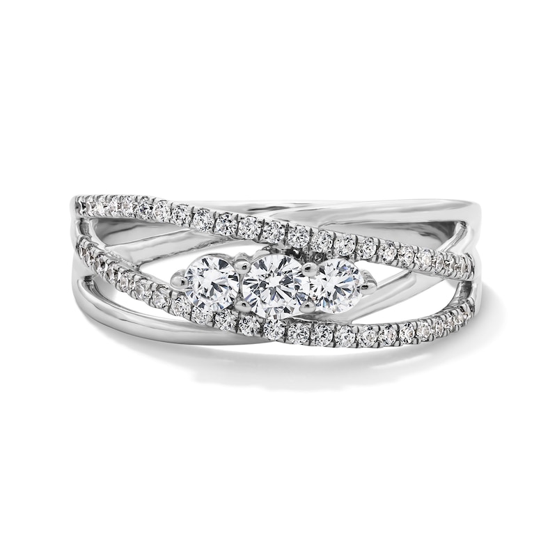 Main Image 1 of 0.50 CT.T.W. Diamond Three-Stone Crossover Ring in Sterling Silver