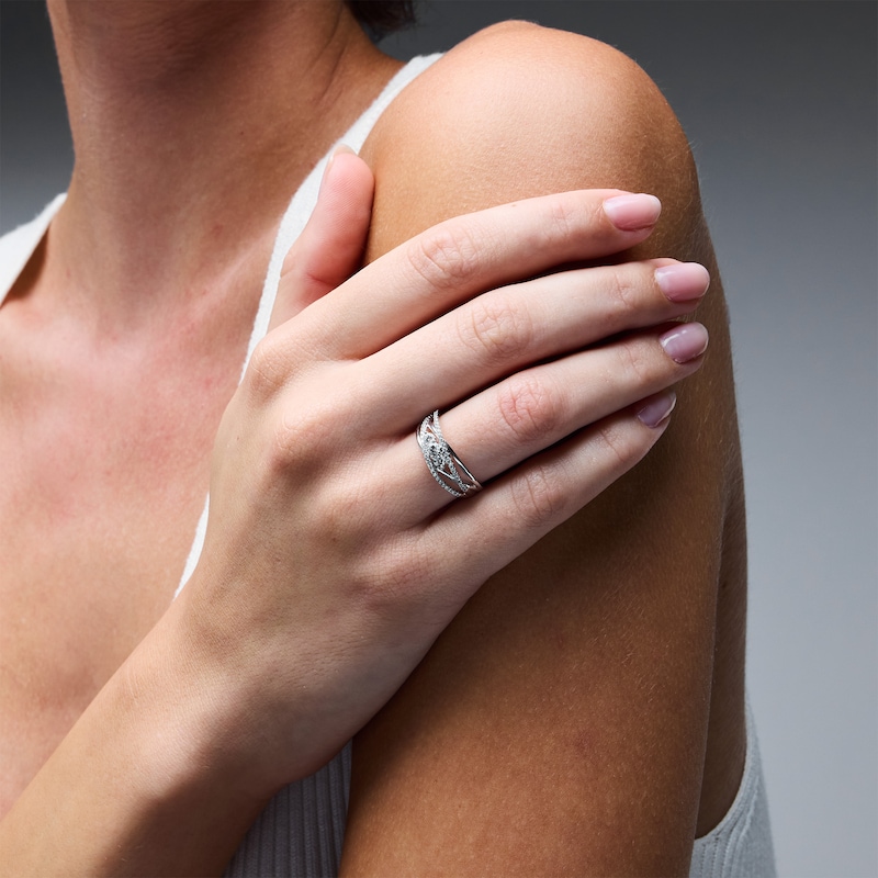 Main Image 2 of 0.50 CT.T.W. Diamond Three-Stone Crossover Ring in Sterling Silver