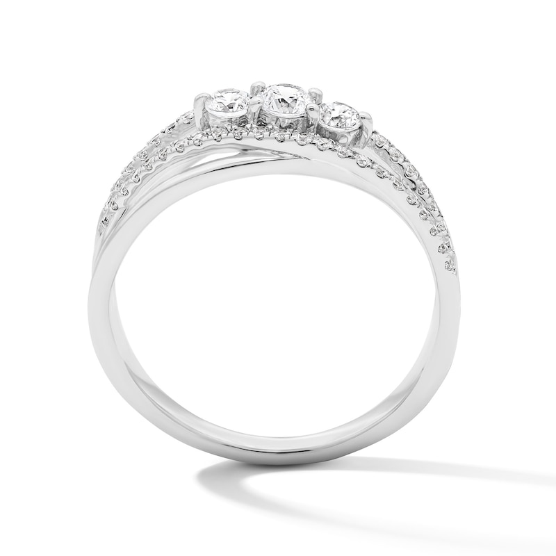 Main Image 3 of 0.50 CT.T.W. Diamond Three-Stone Crossover Ring in Sterling Silver