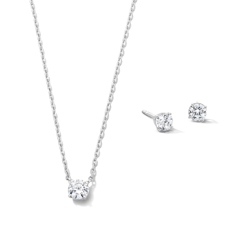 1.00 CT. T.W. Certified Lab-Grown Diamond Solitaire Necklace and Stud Earrings Set in Sterling Silver (F/SI2)