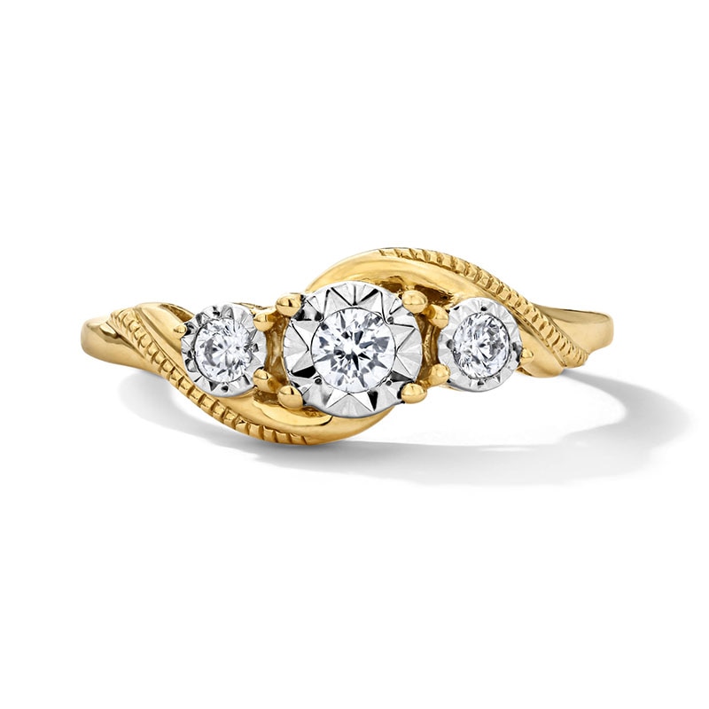 Main Image 1 of 0.20 CT. T.W. Diamond Three-Stone Engagement Ring in 10K Gold (J/I3)