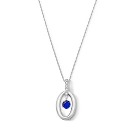 Blue and White Lab-Created Sapphire Oval-Frame Dangle Pendant in Sterling Silver