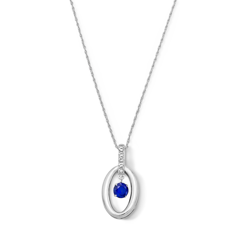 Main Image 1 of Blue and White Lab-Created Sapphire Oval-Frame Dangle Pendant in Sterling Silver