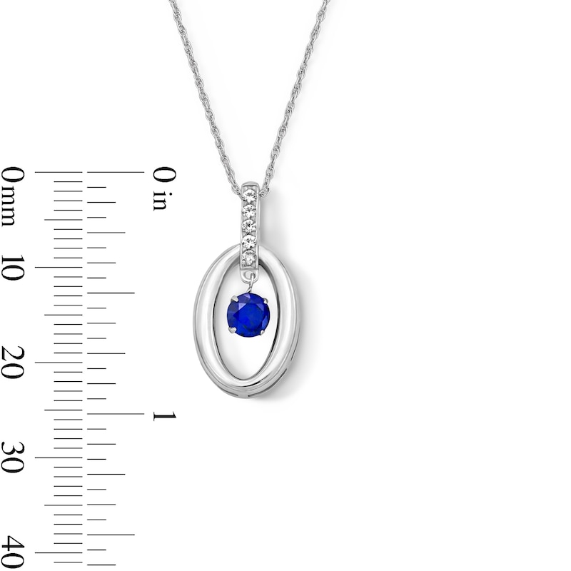 Main Image 2 of Blue and White Lab-Created Sapphire Oval-Frame Dangle Pendant in Sterling Silver