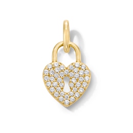 0.10 CT. T.W. Certified Lab-Grown Diamond Heart Lock Necklace Charm in Sterling Silver with 18K Gold Plate (F/SI2)