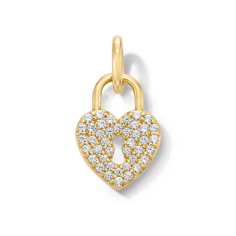 Main Image 1 of 0.10 CT. T.W. Certified Lab-Grown Diamond Heart Lock Necklace Charm in Sterling Silver with 18K Gold Plate (F/SI2)