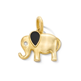 Pear-Shaped Black Onyx and Diamond Accent Elephant Necklace Charm in Sterling Silver with 18K Gold Plate