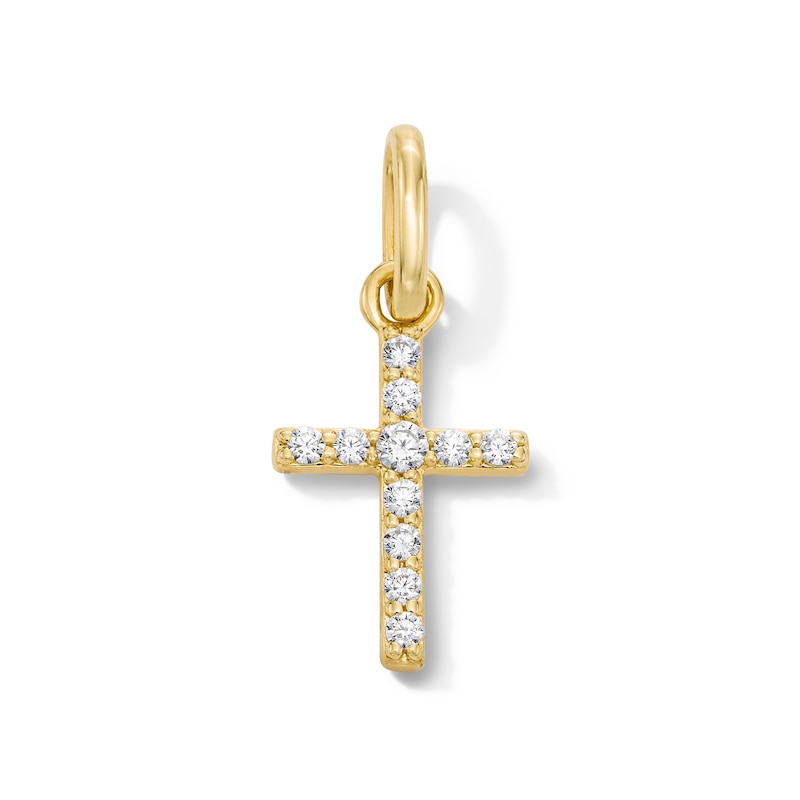 Main Image 1 of 0.09 CT. T.W. Certified Lab-Grown Diamond Cross Necklace Charm in Sterling Silver with 18K Gold Plate (F/SI2)