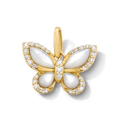 Mother-of-Pearl and 0.12 CT. T.W. Diamond Butterfly Necklace Charm in Sterling Silver with 18K Gold Plate