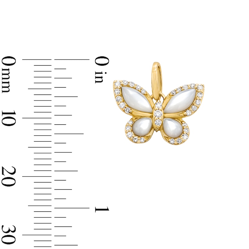 Main Image 2 of Mother-of-Pearl and 0.12 CT. T.W. Diamond Butterfly Necklace Charm in Sterling Silver with 18K Gold Plate