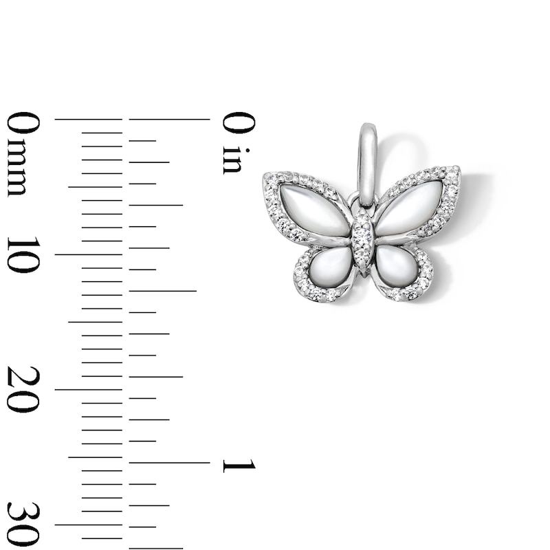 Main Image 2 of Mother-of-Pearl and 0.12 CT. T.W. Diamond Butterfly Necklace Charm in Sterling Silver