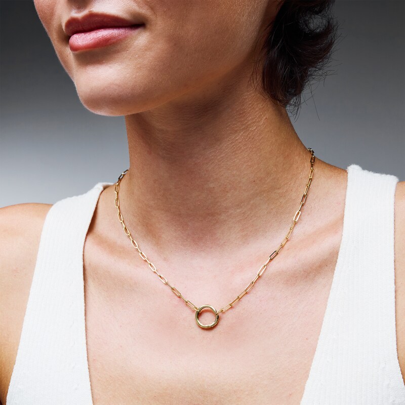 2.0mm Paper Clip Chain and Charm Holder Necklace in Solid Sterling Silver with 18K Gold Plate