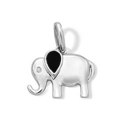 Pear-Shaped Black Onyx and Diamond Accent Elephant Necklace Charm in Sterling Silver