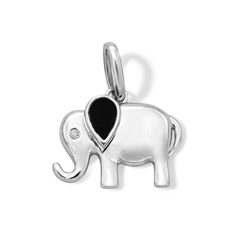 Main Image 1 of Pear-Shaped Black Onyx and Diamond Accent Elephant Necklace Charm in Sterling Silver