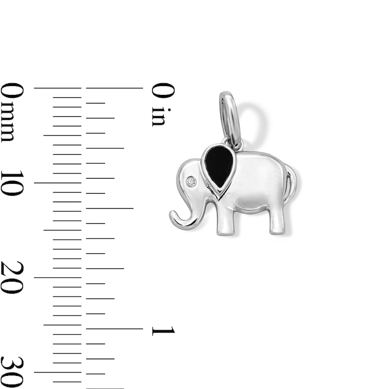 Main Image 2 of Pear-Shaped Black Onyx and Diamond Accent Elephant Necklace Charm in Sterling Silver