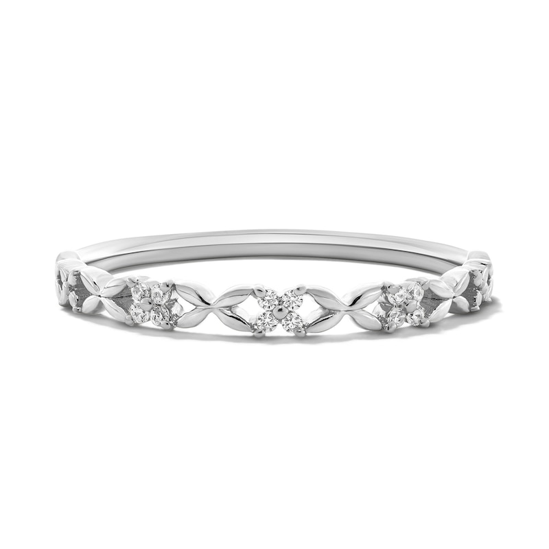Diamond Accent Stackable Flower Anniversary Band 10K White Gold