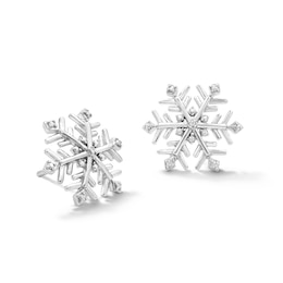 Diamond-Accent Snowflake Stud Earrings in Sterling Silver