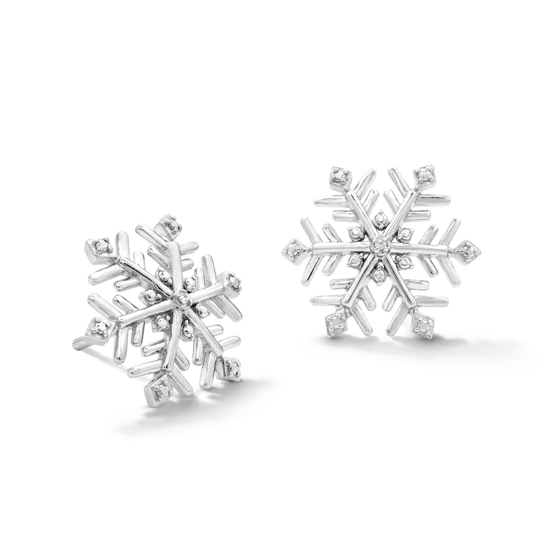 Main Image 1 of Diamond-Accent Snowflake Stud Earrings in Sterling Silver