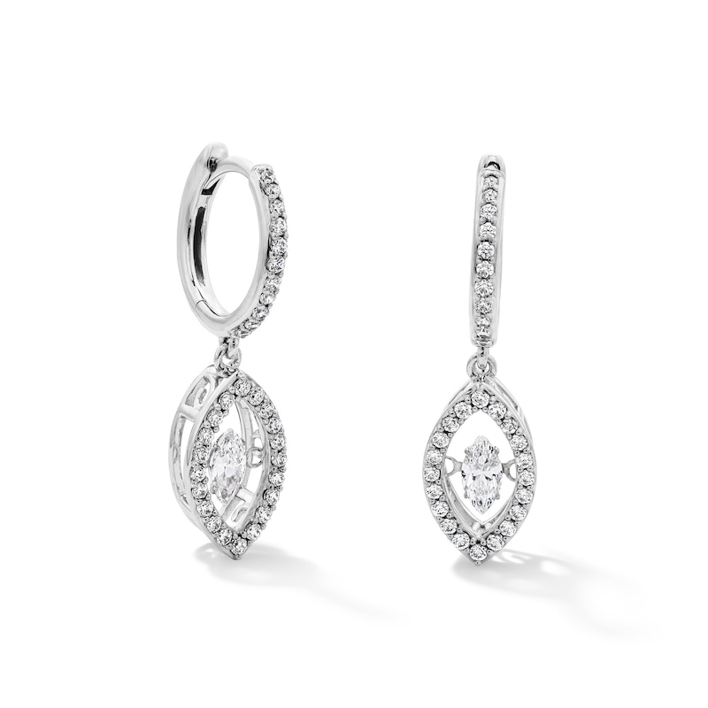 Main Image 1 of Unstoppable Love™ 0.69 CT. T.W. Marquise-Cut Certified Lab-Grown Diamond Hoop Drop Earrings in 10K White Gold (F/SI2)
