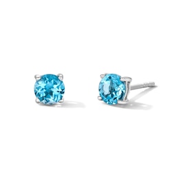 Blue Topaz Solitaire Stud Earrings in Sterling Silver