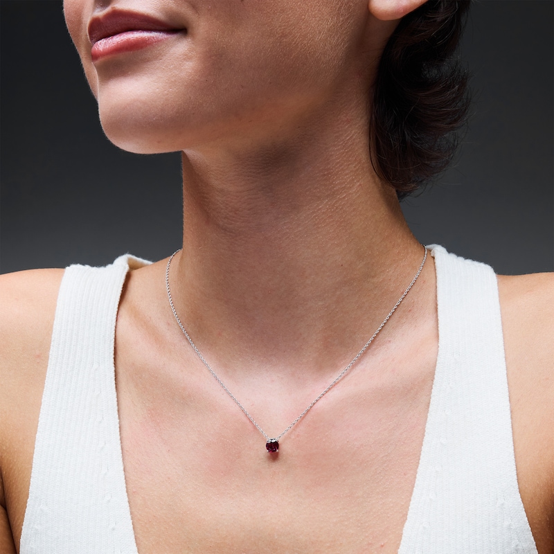 Lab-Created Ruby Solitaire Pendant in Sterling Silver