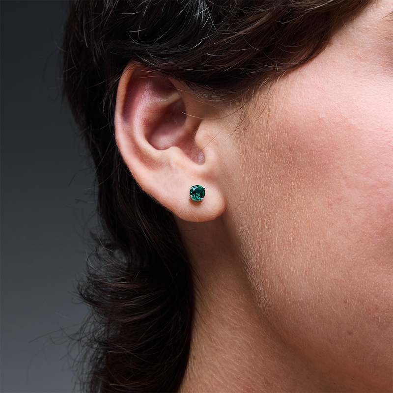 Main Image 2 of Lab-Created Emerald Solitaire Stud Earrings in Sterling Silver