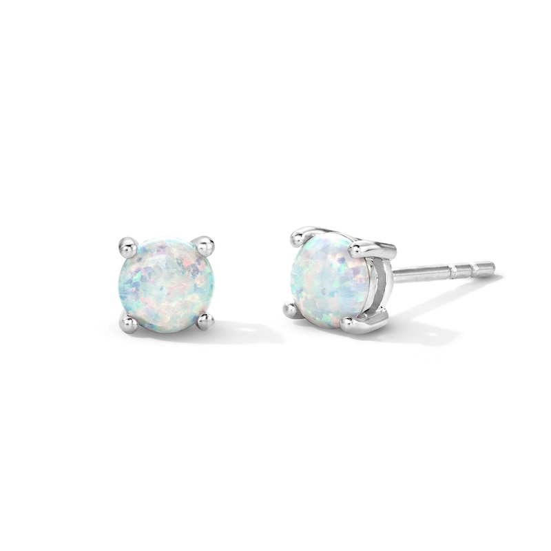 Main Image 1 of Lab-Created Opal Solitaire Stud Earrings in Sterling Silver