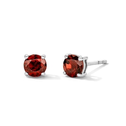 Garnet Solitaire Stud Earrings in Sterling Silver