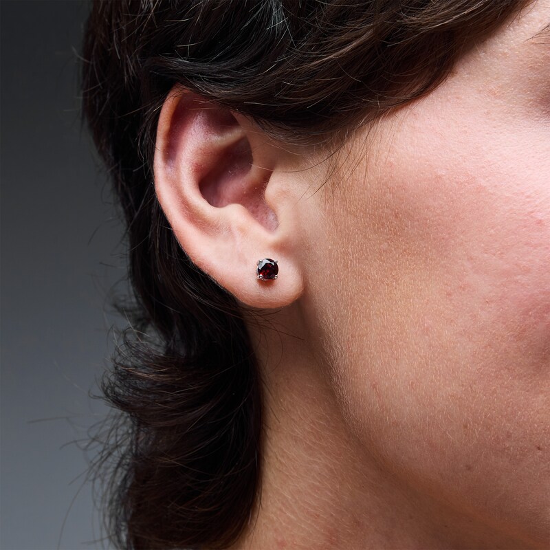 Main Image 2 of Garnet Solitaire Stud Earrings in Sterling Silver