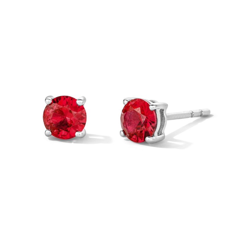 Main Image 1 of Lab-Created Ruby Solitaire Stud Earrings in Sterling Silver