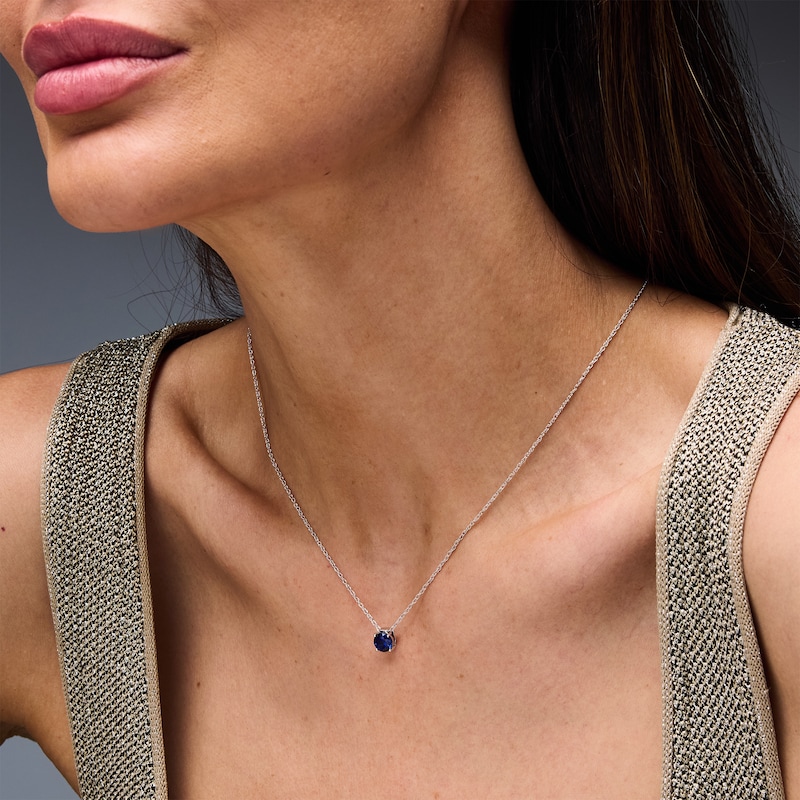 Main Image 2 of Blue Lab-Created Sapphire Solitaire Pendant in Sterling Silver