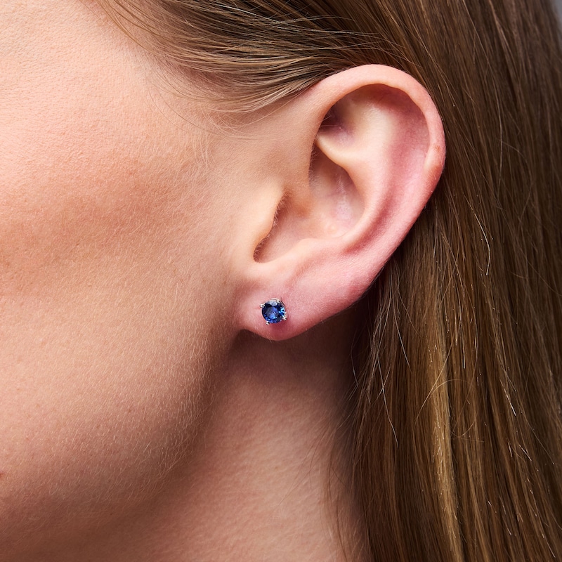 Main Image 2 of Blue Lab-Created Sapphire Solitaire Stud Earrings in Sterling Silver