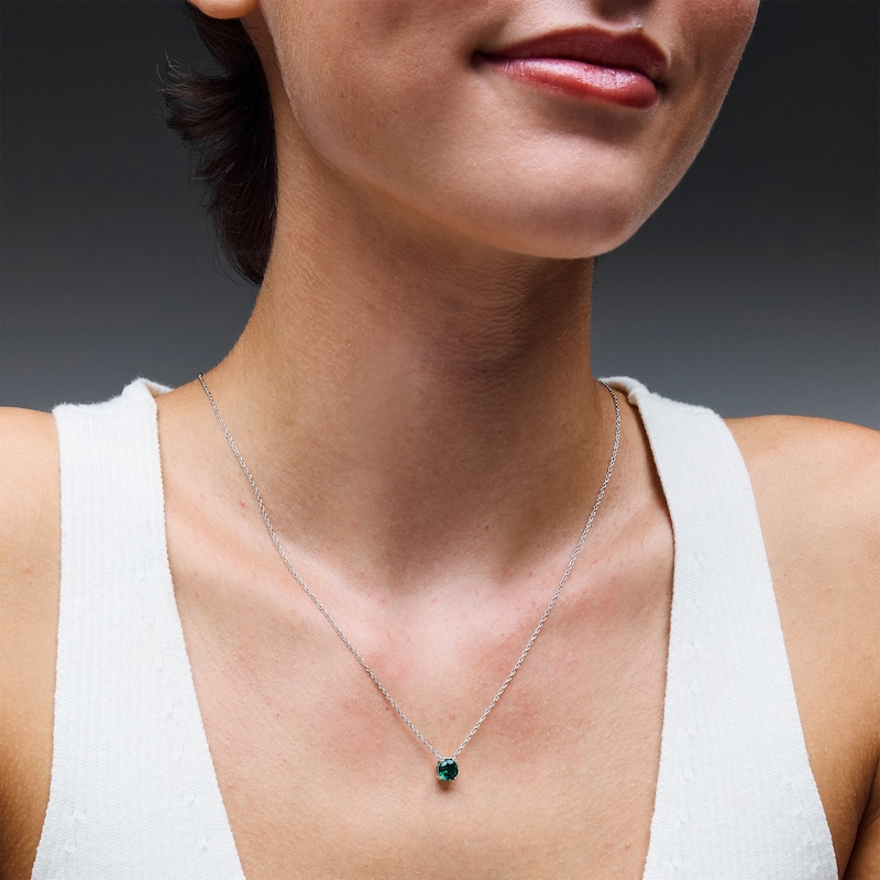 Lab-Created Emerald Solitaire Pendant in Sterling Silver