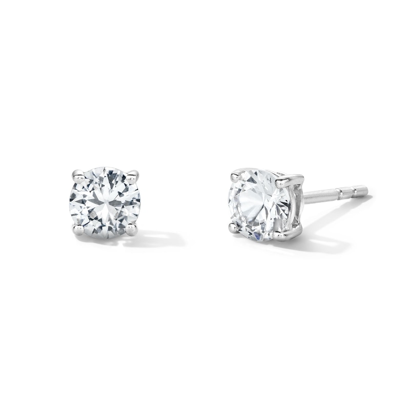 Main Image 1 of White Lab-Created Sapphire Solitaire Stud Earrings in Sterling Silver