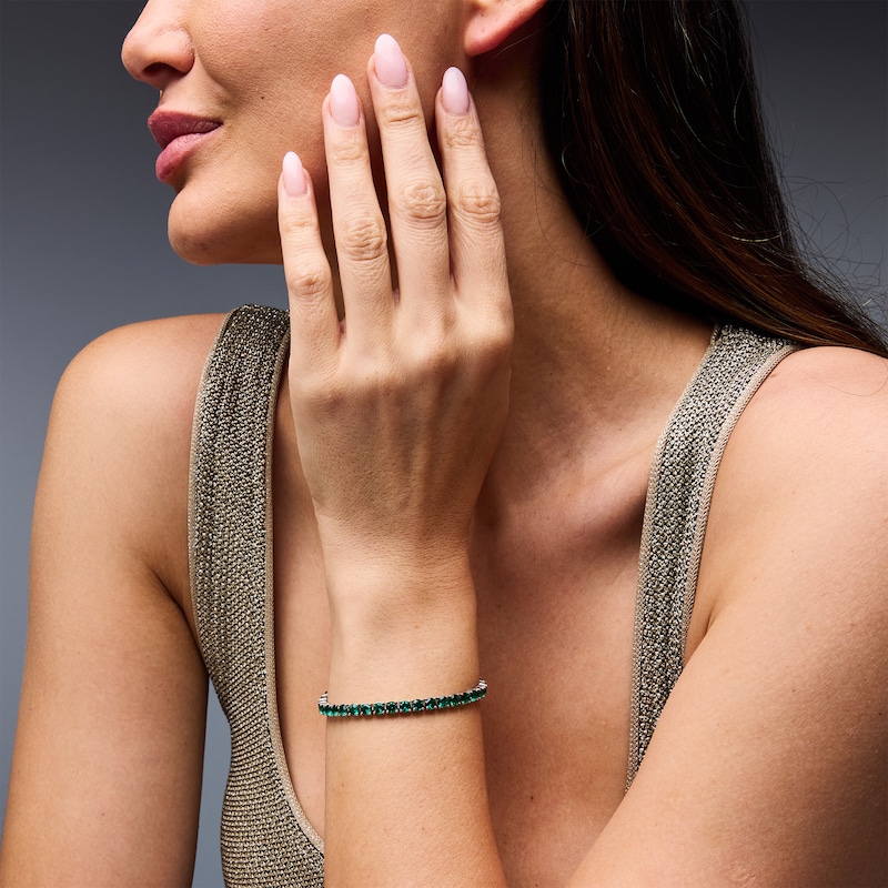 Lab-Created Emerald Tennis Bracelet in Sterling Silver - 7.5"