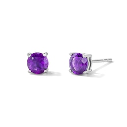 Amethyst Solitaire Stud Earrings in Sterling Silver