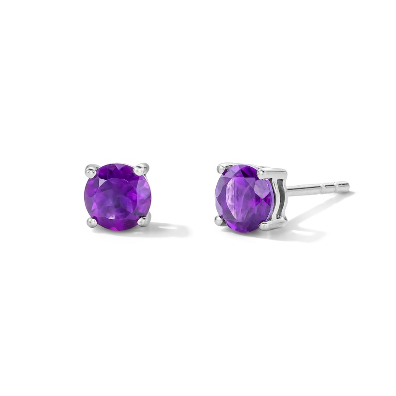 Main Image 1 of Amethyst Solitaire Stud Earrings in Sterling Silver