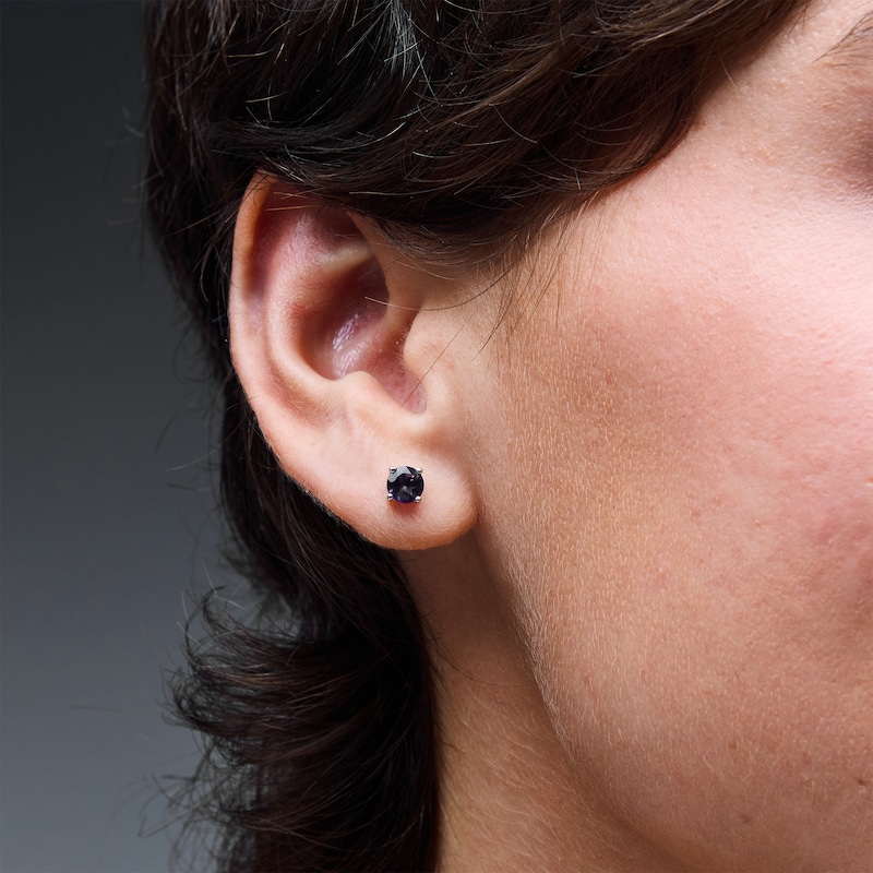 Main Image 2 of Amethyst Solitaire Stud Earrings in Sterling Silver