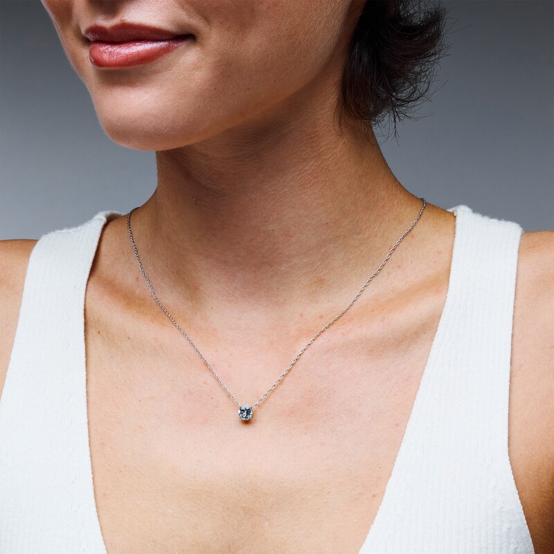 Blue Lab-Created Spinel Solitaire Pendant in Sterling Silver