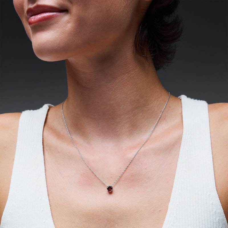 Garnet Solitaire Pendant in Sterling Silver