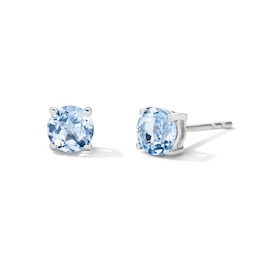 Blue Lab-Created Spinel Solitaire Stud Earrings in Sterling Silver