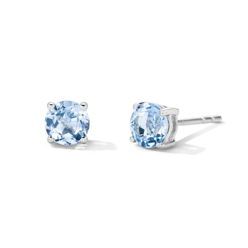 Blue Lab-Created Spinel Solitaire Stud Earrings in Sterling Silver