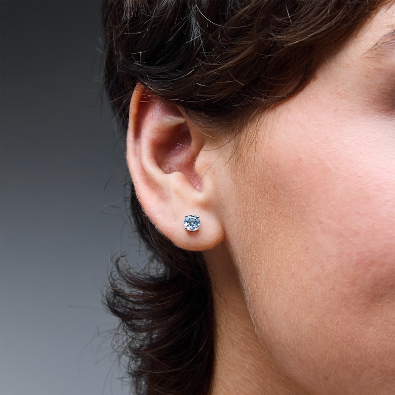 Blue Lab-Created Spinel Solitaire Stud Earrings in Sterling Silver