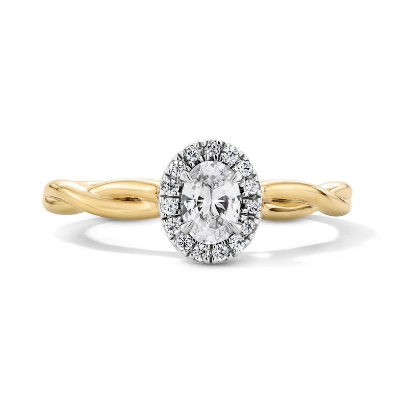 Main Image 1 of 0.40 CT. T.W. Oval Canadian Certified Centre Diamond Frame Engagement Ring in 10K Gold (I/SI2)