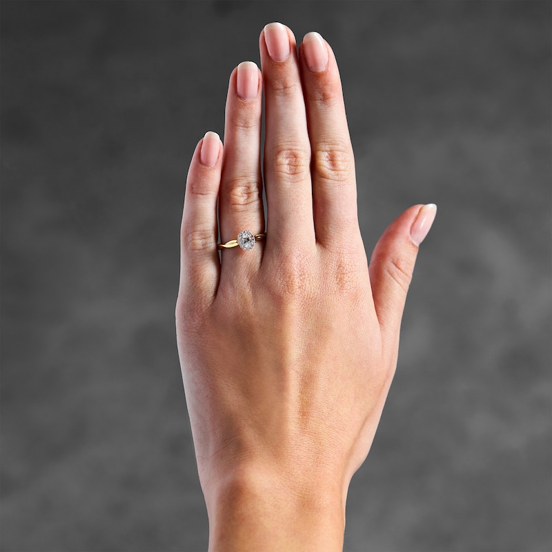Main Image 2 of 0.40 CT. T.W. Oval Canadian Certified Centre Diamond Frame Engagement Ring in 10K Gold (I/SI2)