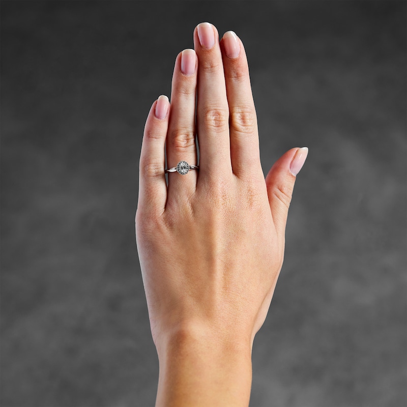 Main Image 2 of 0.40 CT. T.W. Oval Canadian Certified Centre Diamond Frame Engagement Ring in 10K White Gold (I/SI2)