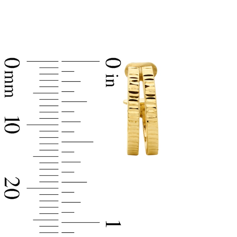 Textured Split J-Hoop Earrings in Solid 10K Gold